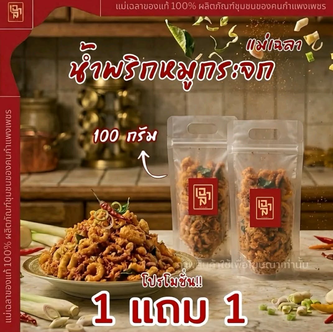 น้ำพริกหมูกระจก 100 กรัม 1 แถม 1 [รสต้มยำ]