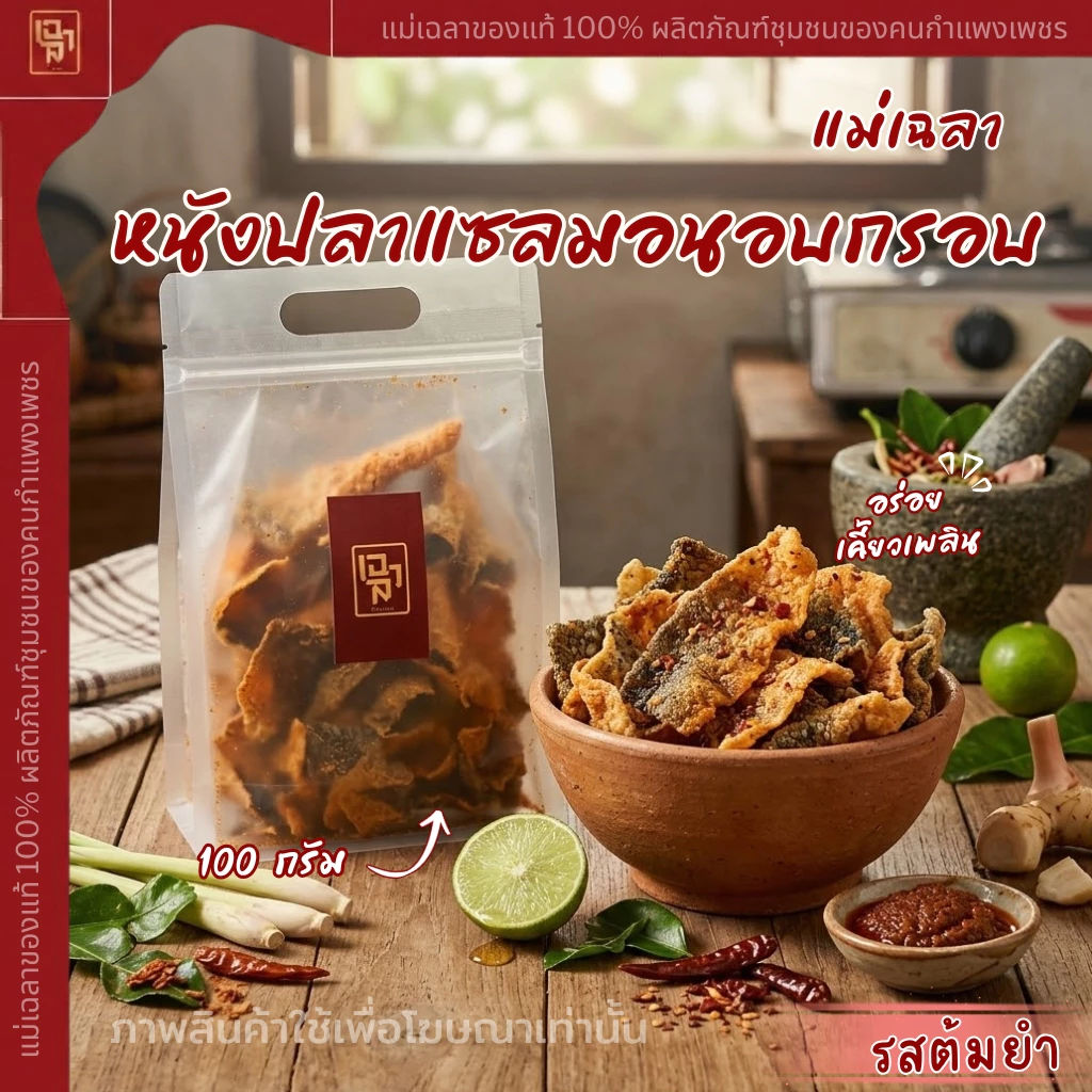 หนังปลาแซลม่อนทอดกรอบ [รสต้มยำ]